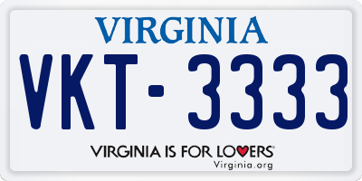 VA license plate VKT3333