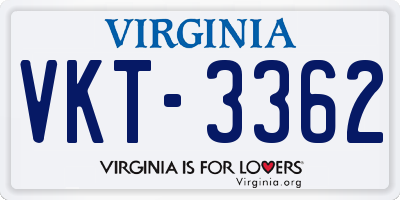 VA license plate VKT3362