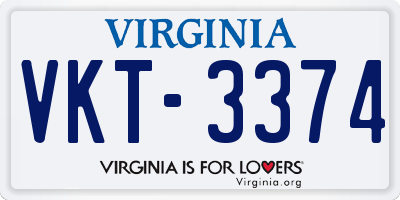 VA license plate VKT3374