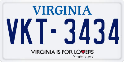 VA license plate VKT3434