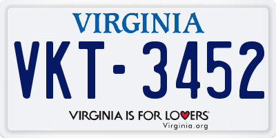 VA license plate VKT3452