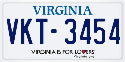VA license plate VKT3454
