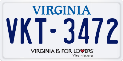 VA license plate VKT3472