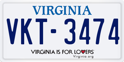 VA license plate VKT3474