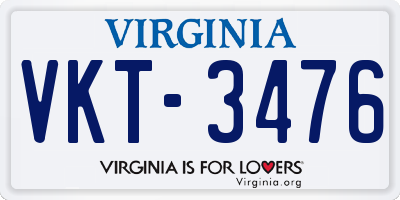 VA license plate VKT3476