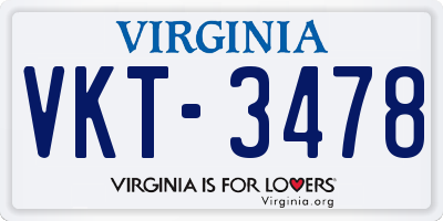 VA license plate VKT3478