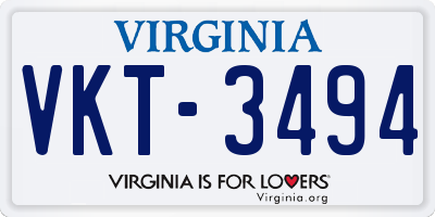 VA license plate VKT3494