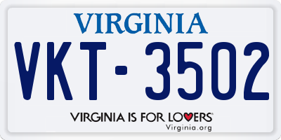 VA license plate VKT3502