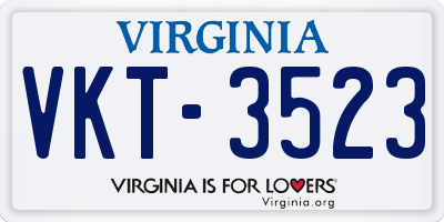 VA license plate VKT3523