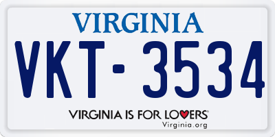 VA license plate VKT3534