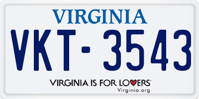 VA license plate VKT3543