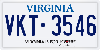 VA license plate VKT3546