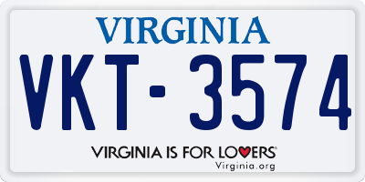 VA license plate VKT3574