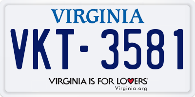 VA license plate VKT3581