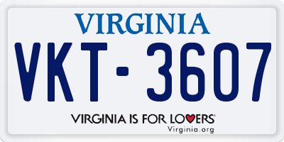 VA license plate VKT3607