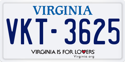 VA license plate VKT3625