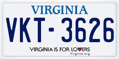 VA license plate VKT3626
