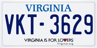VA license plate VKT3629