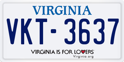 VA license plate VKT3637