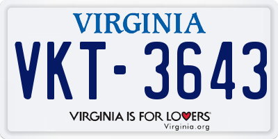 VA license plate VKT3643