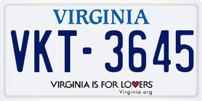 VA license plate VKT3645