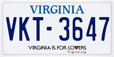 VA license plate VKT3647