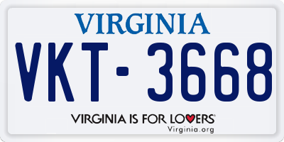 VA license plate VKT3668