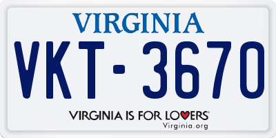 VA license plate VKT3670