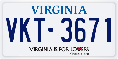 VA license plate VKT3671
