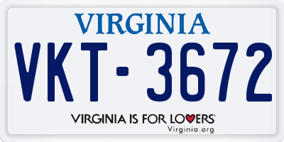 VA license plate VKT3672
