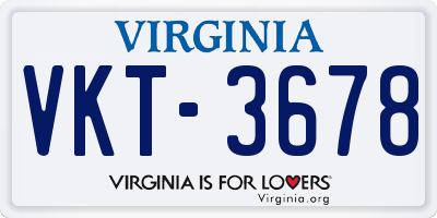 VA license plate VKT3678