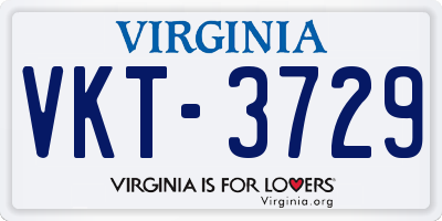VA license plate VKT3729