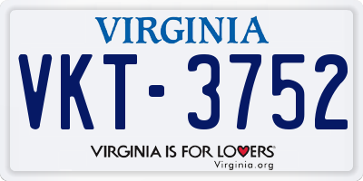 VA license plate VKT3752