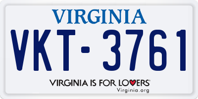 VA license plate VKT3761
