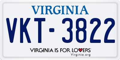 VA license plate VKT3822
