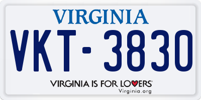 VA license plate VKT3830