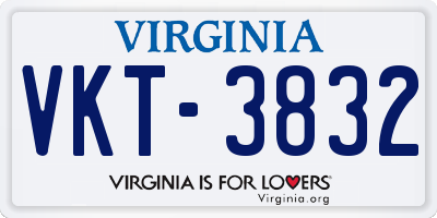 VA license plate VKT3832
