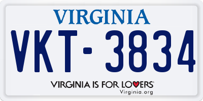 VA license plate VKT3834