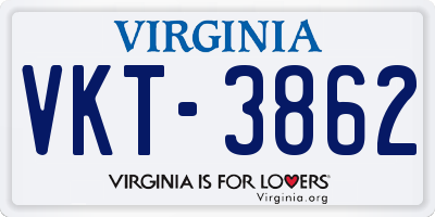 VA license plate VKT3862