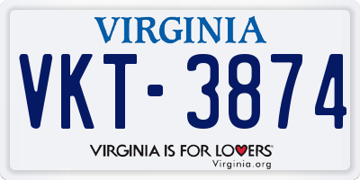 VA license plate VKT3874