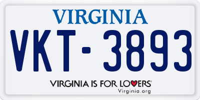 VA license plate VKT3893