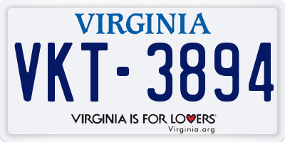 VA license plate VKT3894