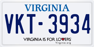 VA license plate VKT3934