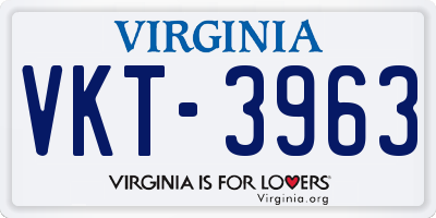 VA license plate VKT3963