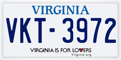VA license plate VKT3972