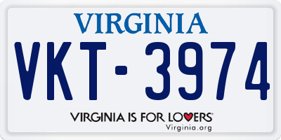 VA license plate VKT3974