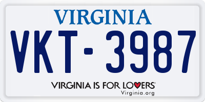 VA license plate VKT3987