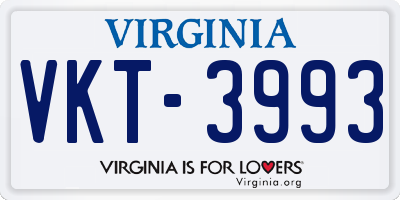 VA license plate VKT3993