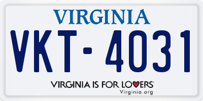 VA license plate VKT4031