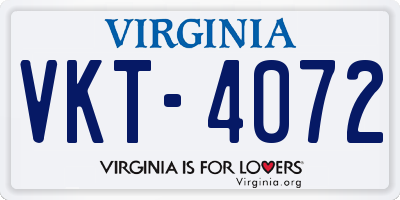 VA license plate VKT4072